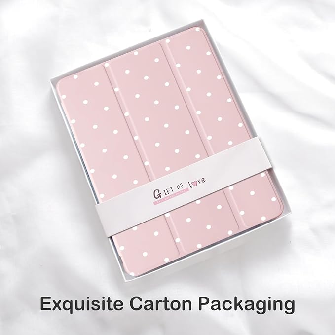 Cute White Polka Dot for iPad Pro 11 Inch Case (M5/M4) 2025/2024 with Pencil Holder Auto Sleep/Wake Pink Leather Soft TPU Back Cover
