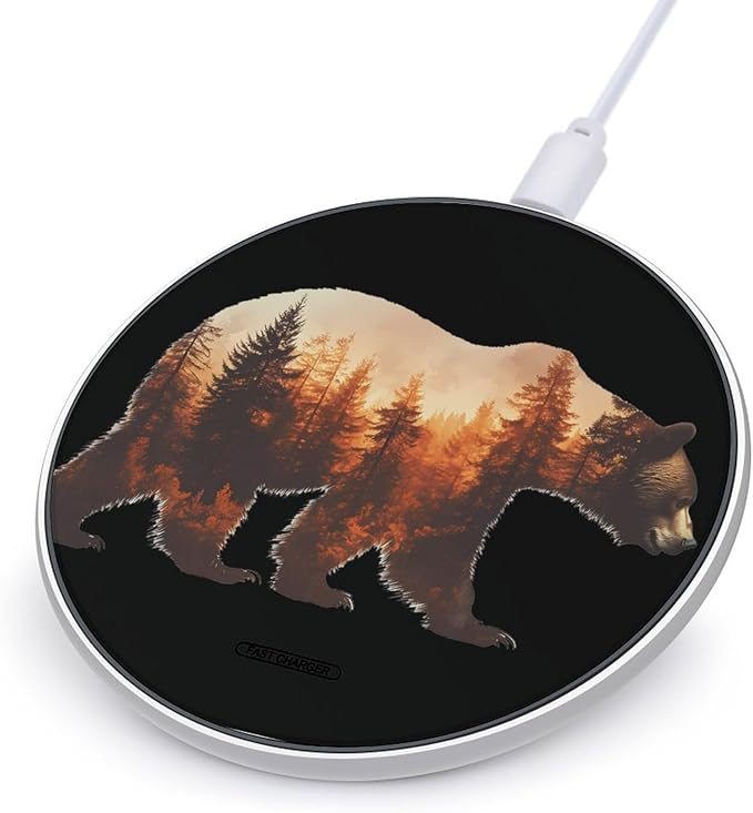 Bear Autumn Forests Phone Charger Magnetic Charging Pad Anti-Slip with USB Cable