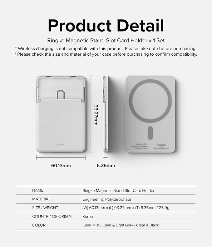 Ringke Magnetic Stand Slot Card Holder [Phone Wallet + Stand] ID &amp Credit Card Holder for Phone Case Magnetic Card Wallet Compatible with Magsafe iPhone 13 12 Pro Max Mini - Clear &amp Light