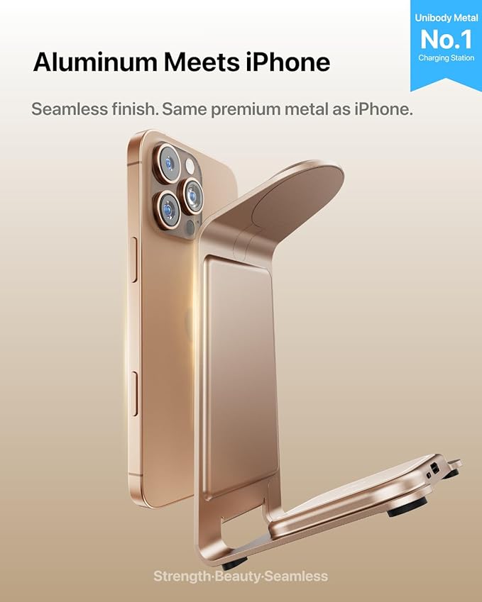 Intoval Aluminum 3 in 1 Wireless Charging Station for iPhone 17 16 15 14 13 12 11 Pro Max XR Wireless Charger for Apple Watch 11 10 9 8 7 Ultra SE 3 2 Phone Charger for AirPods 4 Pro 2 3 (Desert)