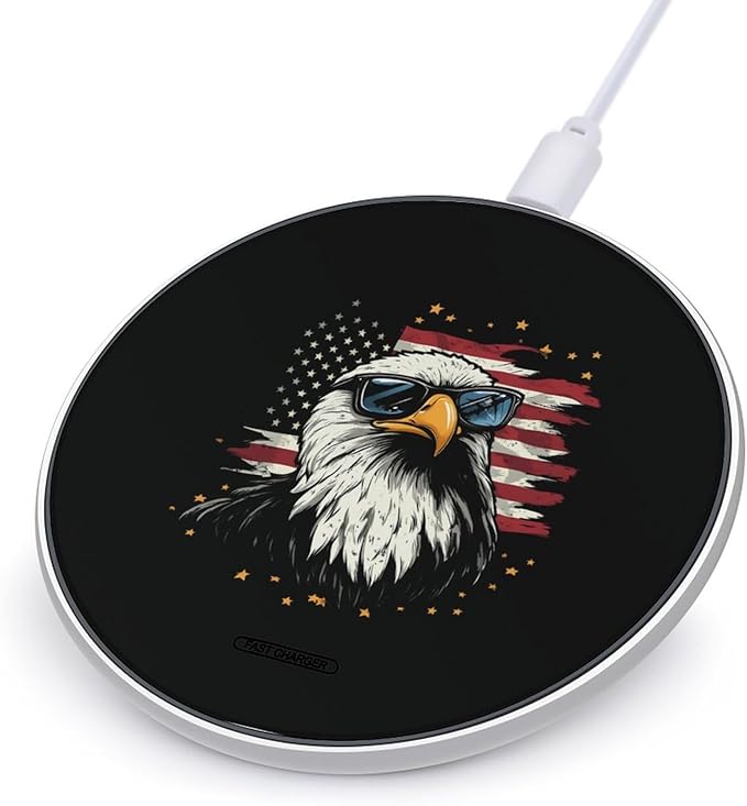 Bald Ea-gles USA Flag Wireless Charger Anti-Slip Wireless Charging Pad Slim Charger Mat for Men Women