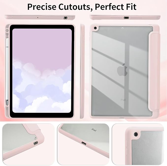 Cute Peach Bunny Case for iPad Pro 13 Inch M4(2024) 7th Genaration with Pencil Holder Trifold Stand Pink Leather Girly Cover Clear Back Shell Auto Wake/Sleep