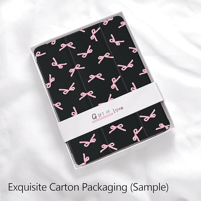 Cute Kawaii Pink Bow for iPad Pro 13 Inch Case (M5/M4) 2025/2024 with Pencil Holder Auto Sleep/Wake Black Leather Soft TPU Back Cover