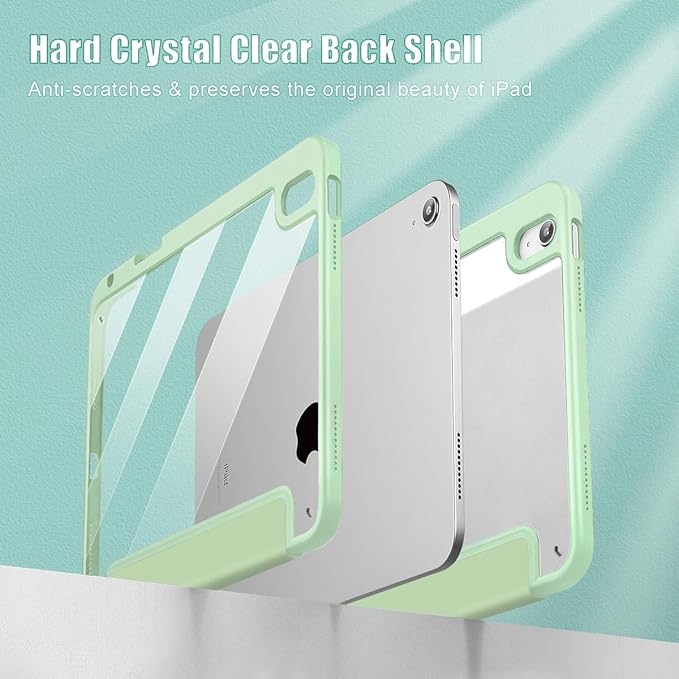 Tuiklol for iPad (A16 Chip) 11th Generation 11 inch 2025 / iPad 10th Generation 10.9 inch 2022 Case Buit in Pencil Holder with Clear Back Shell Cover Trifold Stand Auto Wake/Sleep Green