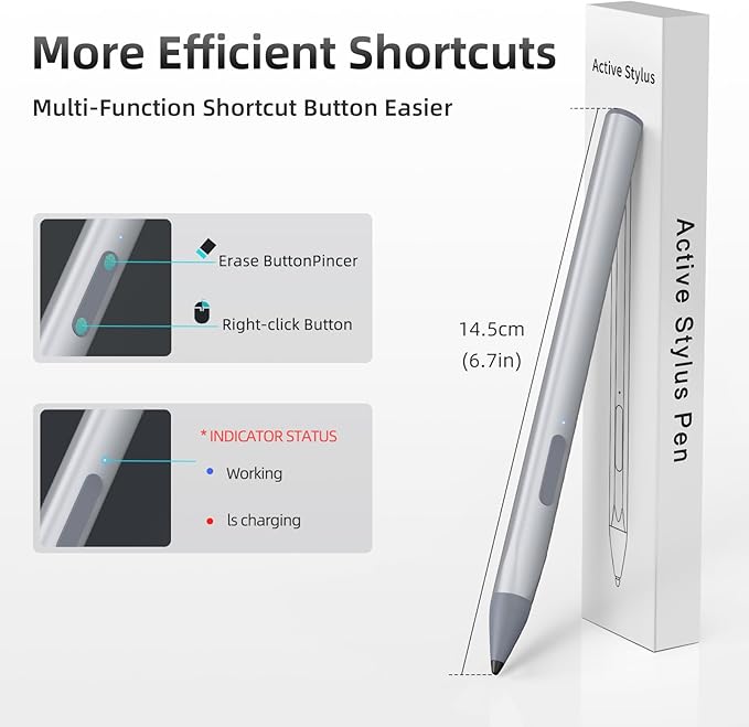 Stylus Pen for ASUS Transformer/Mini/ASUS Zenbook Flip/Pro/ASUS Vivobook Flip/Pro/Duo/ASUS Notebook Rechargeable MPP 2.0 Tilt Pen with 4096 Pressure Sensitivity Triangular Pen Body Design Silver