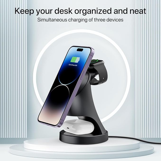 3 in 1 Wireless Charging Station for Apple DevicesMagsafe Charger for IPhone17 16 15 14 13 12 Pro/Max/Plus/Mini Wireless Charger Station for AirPods 2/3/4/Pro iWatch Ultra11/10/9/8/7/SE/6/5/4/3/2