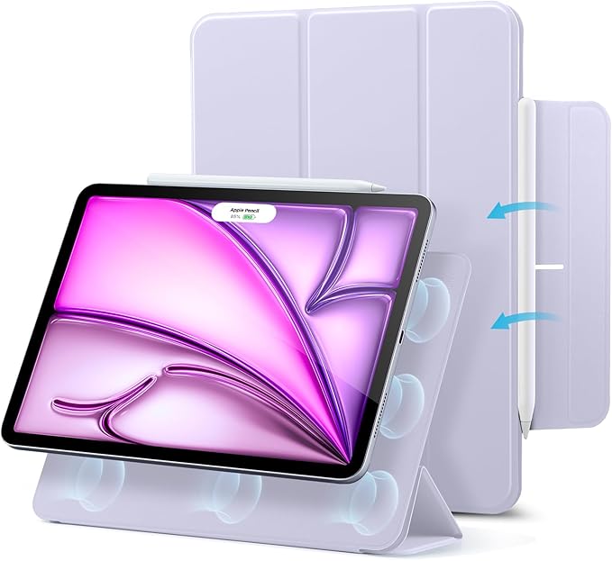 ESR for iPad Air 13 Inch Case M4/M3/M2 (2026/2025/2024) iPad Pro 12.9 Case Powerful Magnetic Attachment Slim Trifold Stand Case Supports Pencil Pro &amp Pencil (USB-C) Rebound Series Light Purp