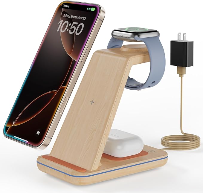 3 in 1 Wireless Charging Wireless Charger Stand for Multiple Apple Devices Wireless Charger for iPhone 17 16 15 14 13 12 11 Pro Max XS XR 8 Apple Watch 11 9 8 7 6 SE 5 4 3 2 AirPods 3/2/Pro