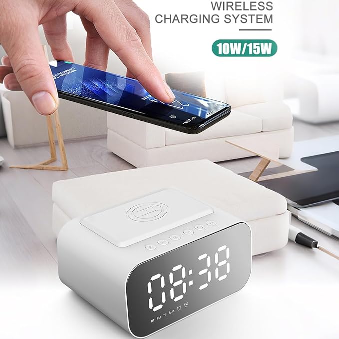 5in1 Wireless Charger Alarm Clock Bt510 White
