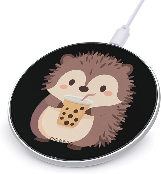 Hedgehog Drinking Milk Tea Phone Charger Magnetic Charging Pad Anti-Slip with USB Cable