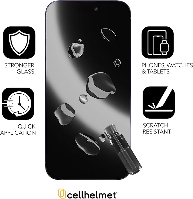 cellhelmet Liquid Glass Wipe On Extreme Glass Protection | $50 Repair Protection Guarantee | Scratch &amp Shatter Protection | Universal Glass Screen Protector for Phones and Smart Watches