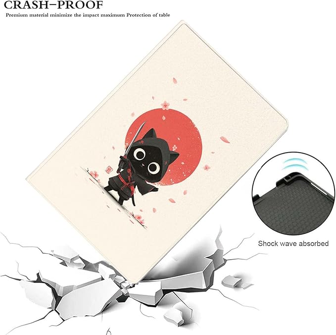 Case for iPad 5th/6th Gen 9.7 2017/2018iPad Air 1/2 9.7 InchSlim PU Leather Cover Adjustable Stand Auto Wake/SleepCartoon Samurai cat