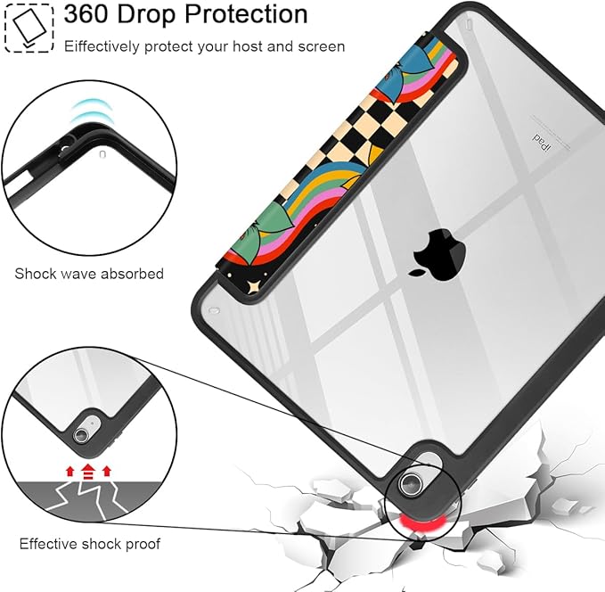 Tuiklol Case for iPad 11 inch (A16 Chip) 2025 Gen 11th / iPad 10.9 inch 2022 10th Gen Buit in Pencil Holder with Shockproof Cover Clear Transparent Back Shell Auto Wake/SleepFlowers &amp Eyes