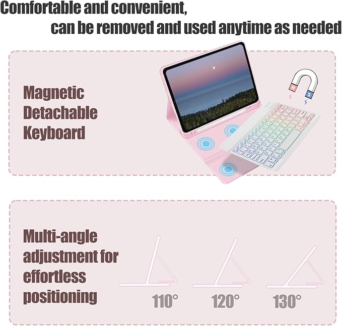 Backlit Keyboard Case for Samsung Galaxy Tab A9+/Plus 11’’ 2023(SM-X210/X216/X218)A11Plus 11 2025(SM-X310/X315/X236) 3 Color BacklitDetachable Keyboardwith S Pen Holder and Mouse