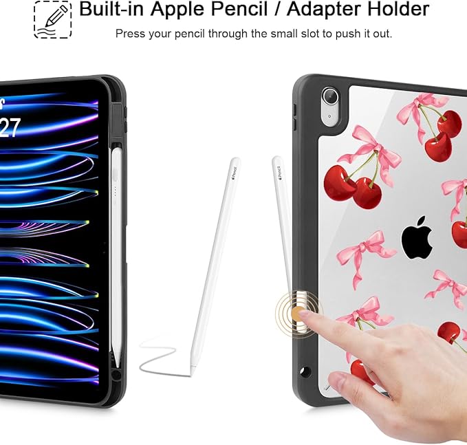 May Chen for iPad Air 11-inch M4/M3/M2 (2026/2025/2024) iPad Air 5th/4th 10.9 Inch - Shockproof Cover with Clear Back Shell &amp Penceil Holder Auto Wake/Sleep Stand Cover Cherry Cheetah
