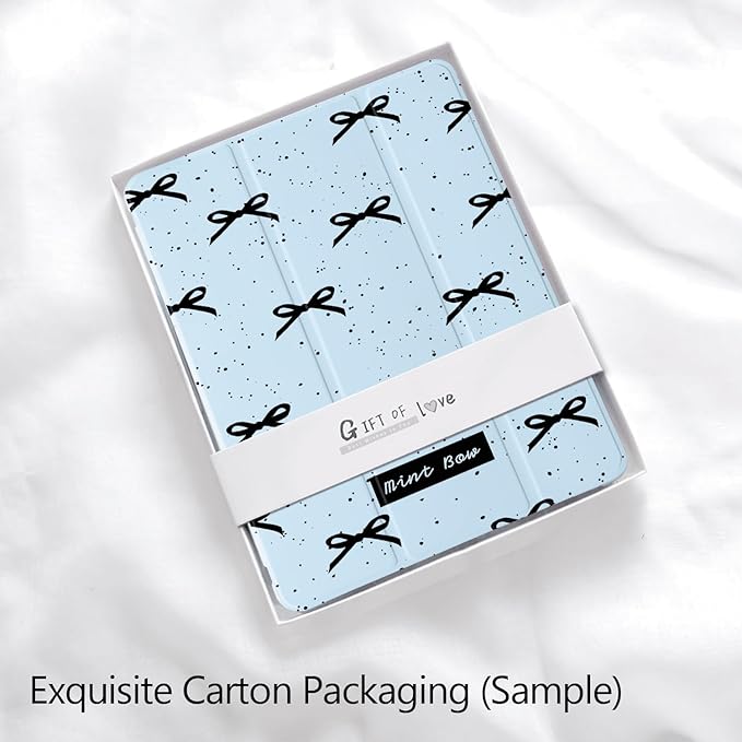 Cute Kawaii Black Bow for iPad Pro 11 Inch Case (M5/M4) 2025/2024 with Pencil Holder Auto Sleep/Wake Blue Leather Soft TPU Back Cover