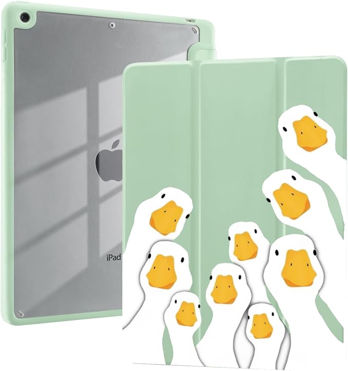Funny Goose Case for iPad (A16) 11th Generation 2025 11 Inch/iPad 10th Generation 2022 10.9 Inch with Pencil Holder Trifold Stand Green Leather Girly Cover Clear Back Shell Auto Wake/Sleep