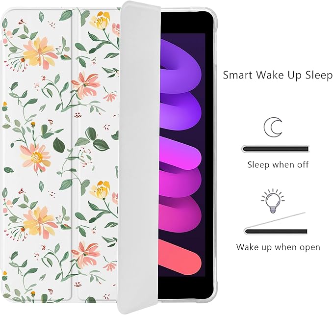 Cute Leaves Floral Flower for iPad Pro 13 Inch Case (M5/M4) 2025/2024 with Pencil Holder Auto Sleep/Wake Leather Soft TPU Back Cover