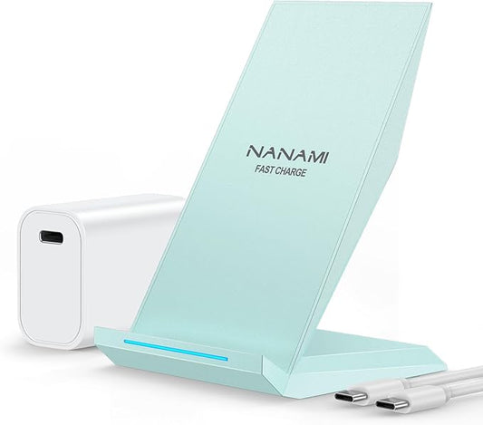 NANAMI Fast Wireless Charger Charging Stand[with 20W PD Charger] Compatible with iPhone 17/16/15/14/13/12/12 Desktop Charger Stand for Samsung Galaxy S26/S26+/S25/S25+/S25 Ultra/S24/S23/S22/S21/S20