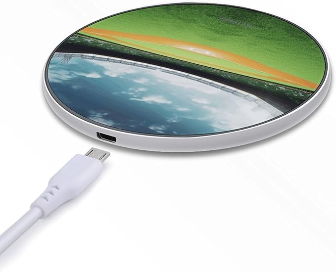 Green Baseball Field Backdrop Wireless Charger Fast Wireless Charging Pad with USB Cable 10W Anti-Slip Magnetic Wireless Charger Portable Slim Charger Puck Travel Charging Station