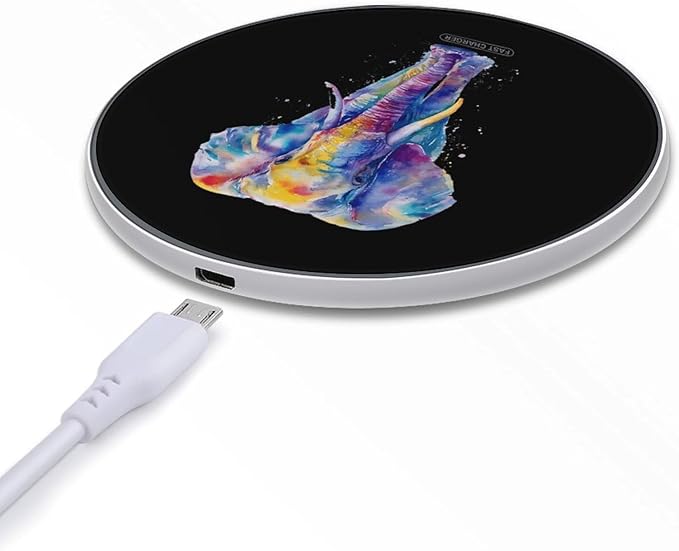 Watercolor Elephant Fast Portable Charger 10W Funny Graphic Phone Charging Pad with USB Cable
