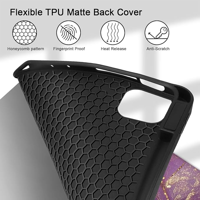 Mektron for iPad Pro M2 11-inch 4th/ 3rd/ 2nd/ 1st Gen Case 2022 2021 2020 2018 with Pencil Holder Tablet Cover with Soft TPU Back Cover for 11 inch iPad Pro Marble Flowers