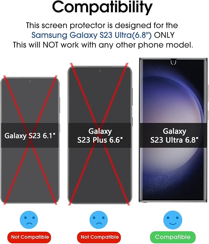 amFilm [3+3 Pack 3D Curved Tempered Glass for S23 Ultra Screen Protector Samsung Galaxy 6.8 Inch with Liquid Dispersion Tech Designed for Fingerprint Reader Upgraded Easier Application Tray.
