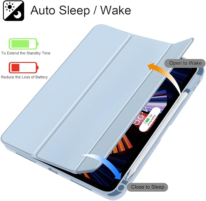 Tuiklol for iPad (A16 Chip) 11th Generation 11 inch 2025 / iPad 10th Generation 10.9 inch 2022 Case Buit in Pencil Holder with Clear Back Shell Cover Trifold Stand Auto Wake/Sleep Blue