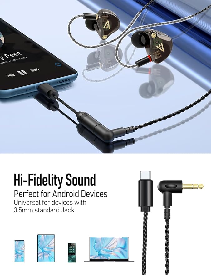 Vibes 201C Wired Earbuds in-Ear Headphones USB C to 3.5mm Adapter &amp Braided Cord Noise Isolating Bass Driven Earphones Carry Case Ear Buds Tips 3.5mm Jack (Clear Brown No Mic)
