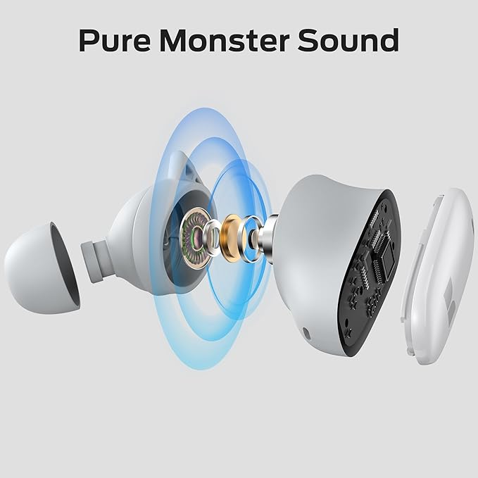 Monster N-Lite 206 Wireless Earbuds Bluetooth 5.4 in Ear Headphones Bluetooth Ear Buds Built-in Microphone Touch Control Comfortable Fit USB-C Fast Charging IPX6 Waterproof 25H Playtime White