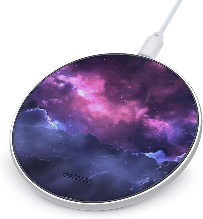 Magic Galaxy Sky Purple Wireless Charger Fast Wireless Charging Pad with USB Cable 10W Anti-Slip Magnetic Wireless Charger Portable Slim Charger Puck Travel Charging Station