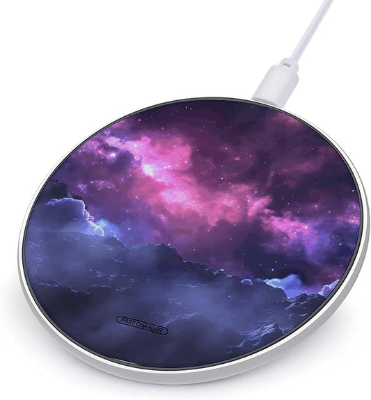 Magic Galaxy Sky Purple Wireless Charger Fast Wireless Charging Pad with USB Cable 10W Anti-Slip Magnetic Wireless Charger Portable Slim Charger Puck Travel Charging Station