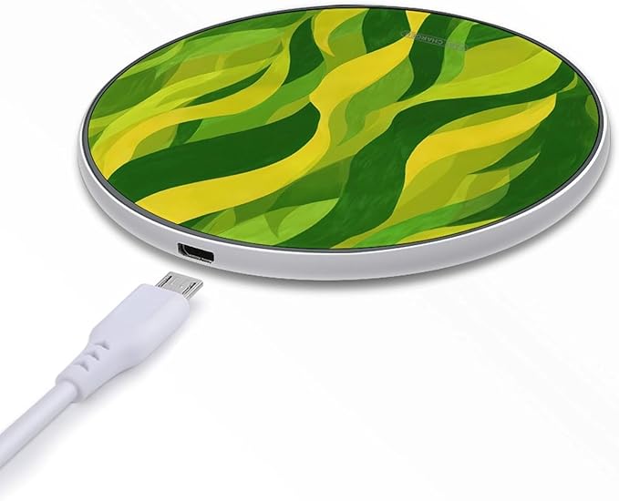 Green Lemon Yellow Wave Geometry Phone Charger Magnetic Charging Pad Anti-Slip with USB Cable