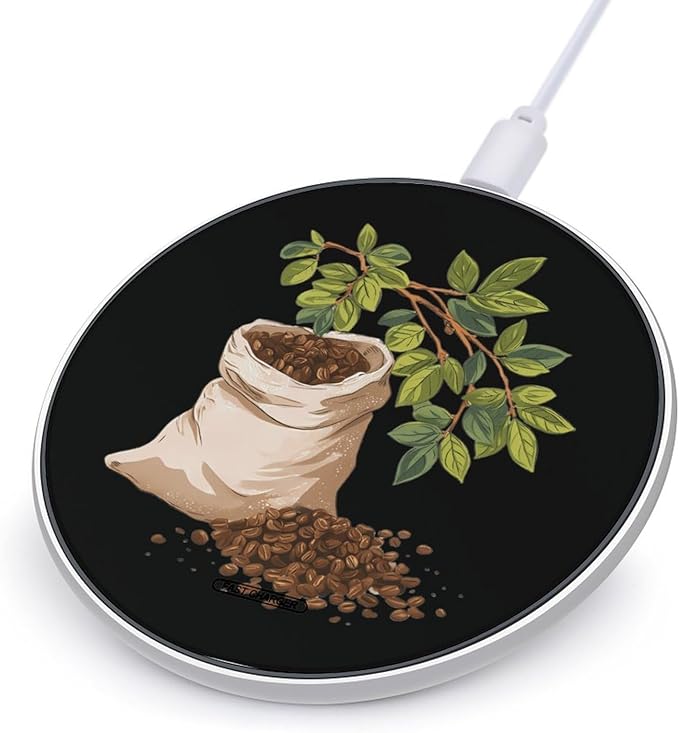 Coffee Beans Fast Portable Charger 10W Funny Graphic Phone Charging Pad with USB Cable