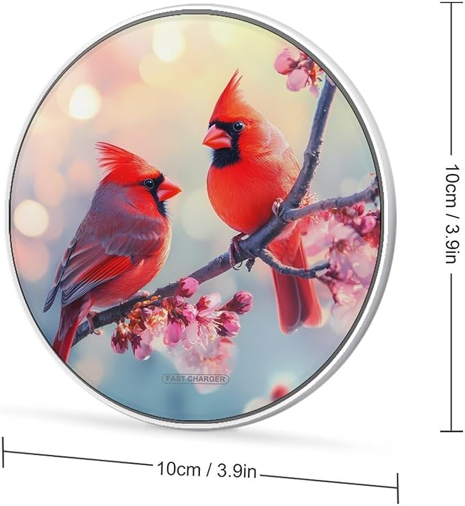 Cardinal Bird Flowers Wireless Charger Anti-Slip Wireless Charging Pad Slim Charger Mat for Men Women