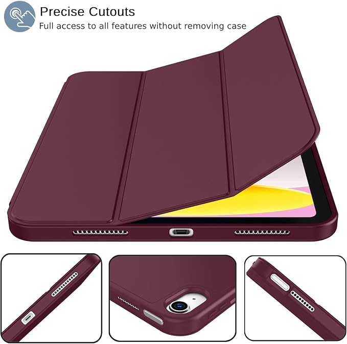 iMieet iPad (A16) Case 11th Gen/iPad 10th Generation Case [11-Inch 2025/10.9 Inch 2022] with Pencil Holder Trifold Stand Smart Cover with Soft TPU BackAuto Wake/Sleep(Wine)