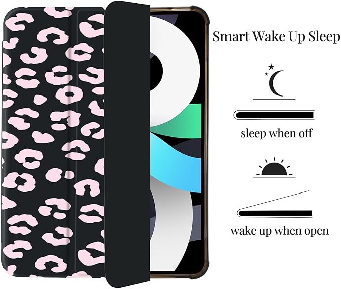 Pink Leopard Print Case for iPad mini 7 A17 Pro 2024/iPad Mini 6 (8.3 Inch2021) 6th Gen[Pencil Holder+Auto Sleep/Wake]Slim Trifold Stand Protective Cover with Soft TPU BackBlack
