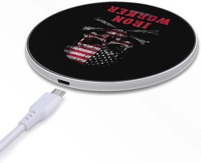 Skull Iron Worker U.S.A Flag Fast Portable Charger 10W Funny Graphic Phone Charging Pad with USB Cable
