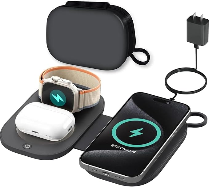 Wireless Charger for iPhone 16 15 14 13 Pro Max Plus - Foldable Charging Pad for Apple Watch Series/Airpods 3 2 Pro/Pro2(Black)