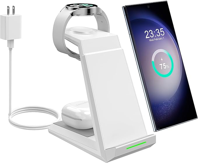 Wireless Charging Station for Samsung - NANAMI 3 in 1 Wireless Charger for Multiple Devices Fast Charger Stand for Galaxy S25 S24 S23 Ultra S22 S21 Z Flip Fold 4Watch 6/5/5 Pro/4/3Galaxy Buds 2 Pro