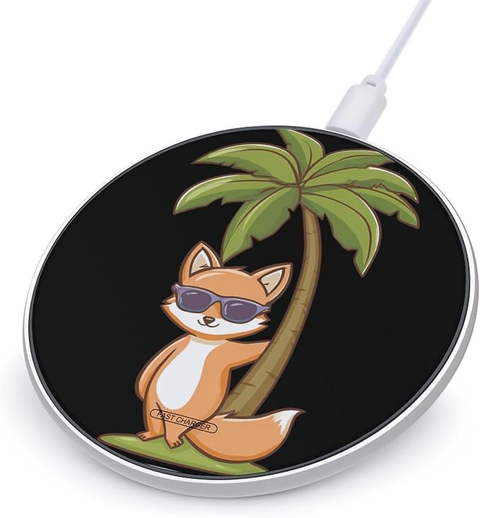 Kawaii Fox Palms Trees Phone Charger Magnetic Charging Pad Anti-Slip with USB Cable