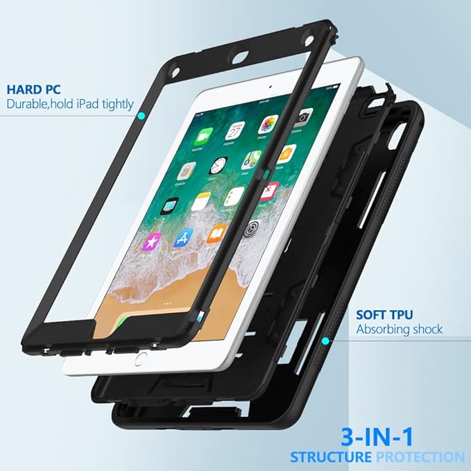 Puxicu Case for iPad Air 1st Generation (Old Model) Heavy Duty Rugged Protective Cover for iPad Air 1 9.7 Inch Model(A1474 A1475 A1476) Black