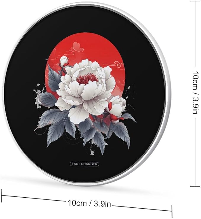 Peony Flower Japanese Floral Wireless Charger Anti-Slip Wireless Charging Pad Slim Charger Mat for Men Women