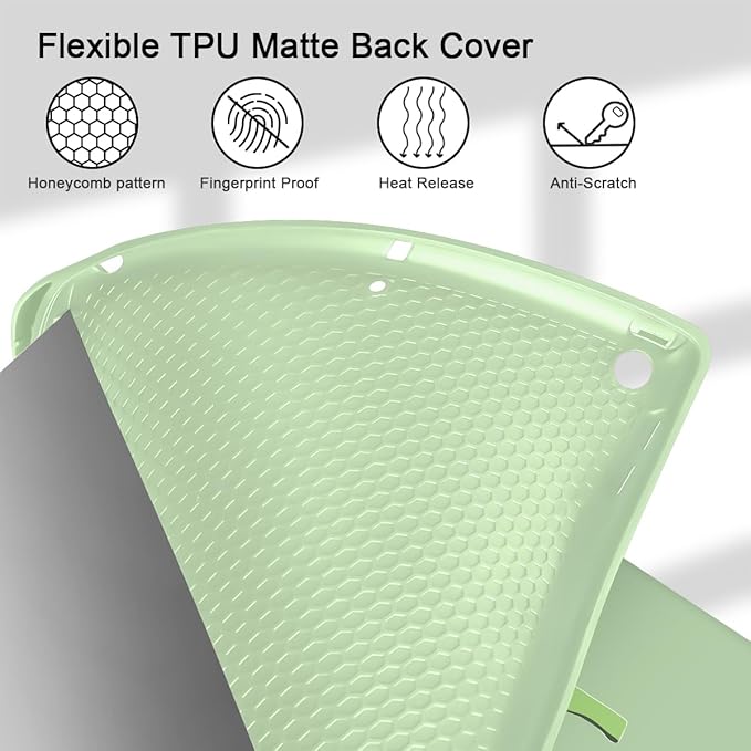 Tuiklol Case for iPad 10.2 Inch 2021 2020 2018 Release 9th / 8th / 7th Generation Built-in Pencil Holder TPU Protective Stand Back Cover Trifold Stand-Auto Wake/Sleep Bow-Green