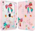 Mektron for 11th Generation iPad 11-inch A16 chip 2025 Cover with Pencil Holder Fit 10th Generation iPad 10.9-inch A14 chip 2022 Shockproof Clear Shell Neon Bows-Pink