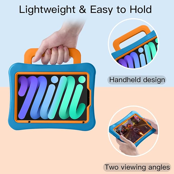 Kids Case for iPad mini 7 (A17 Pro) 2024 /iPad Mini6 2021 Light Weight Heavy Duty/Shockproof/Drop Proof with Handle/Kickstand Child Friendly Cover for iPad mini 7th/6th Gen 8.3inch (Blue)