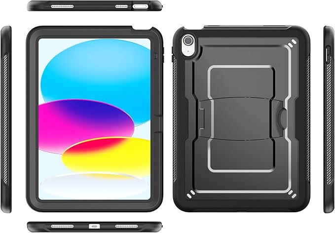 SEYMAC stock Case for iPad (A16) 11th/10th Generation 11''/10.9'' 2025/2022 with Built-in Screen Protector Shoulder Strap Built-in Kickstand Rugged Full Body Shockproof Protective Case Black