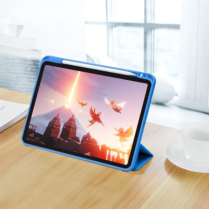 SIWENGDE Cases for iPad Pro 12.9 Case 6th/5th/4th Generation (2022/2021/2020) with Pencil Holder [Apple Pencil Wireless Charging] Soft TPU Smart Tri-fold Stand Protective Cover(Blue)