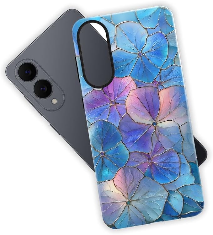 Blue Hydrangea Floral Stained Glass Aesthetic