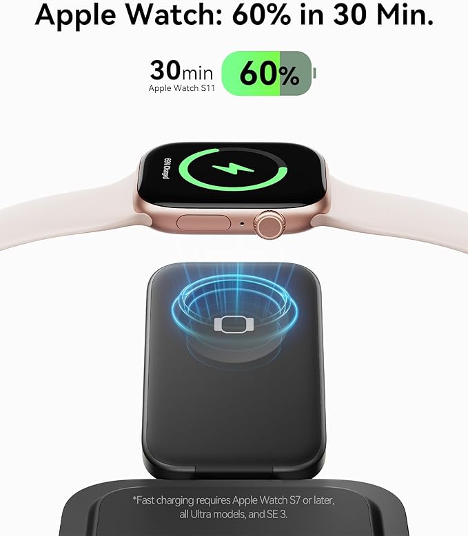 INIU 3 in 1 Wireless Charging Station Qi2 Certified 15W Travel Charger for Apple Multiple Devices Foldable Magnetic Wireless Charger Stand for iPhone 17 16 15 14 13 12 Series Apple Watch AirPods